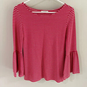 Tyler Boe Scoop Viscose Bell Sleeve Striped Top - Red/White